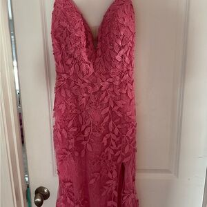 Sherri Hill Elegant Pink Lace Prom Dress